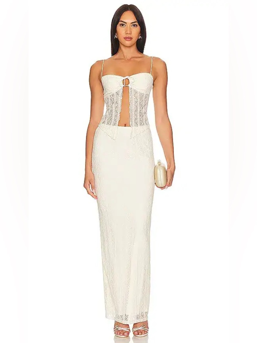 MORE TO COME Ivory Lace Corset Maxi Skirt Lali